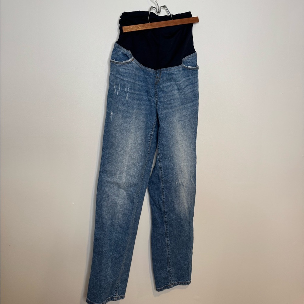 Pinkblush Blue Denim Straight Leg Maternity Jeans with Black Waistband